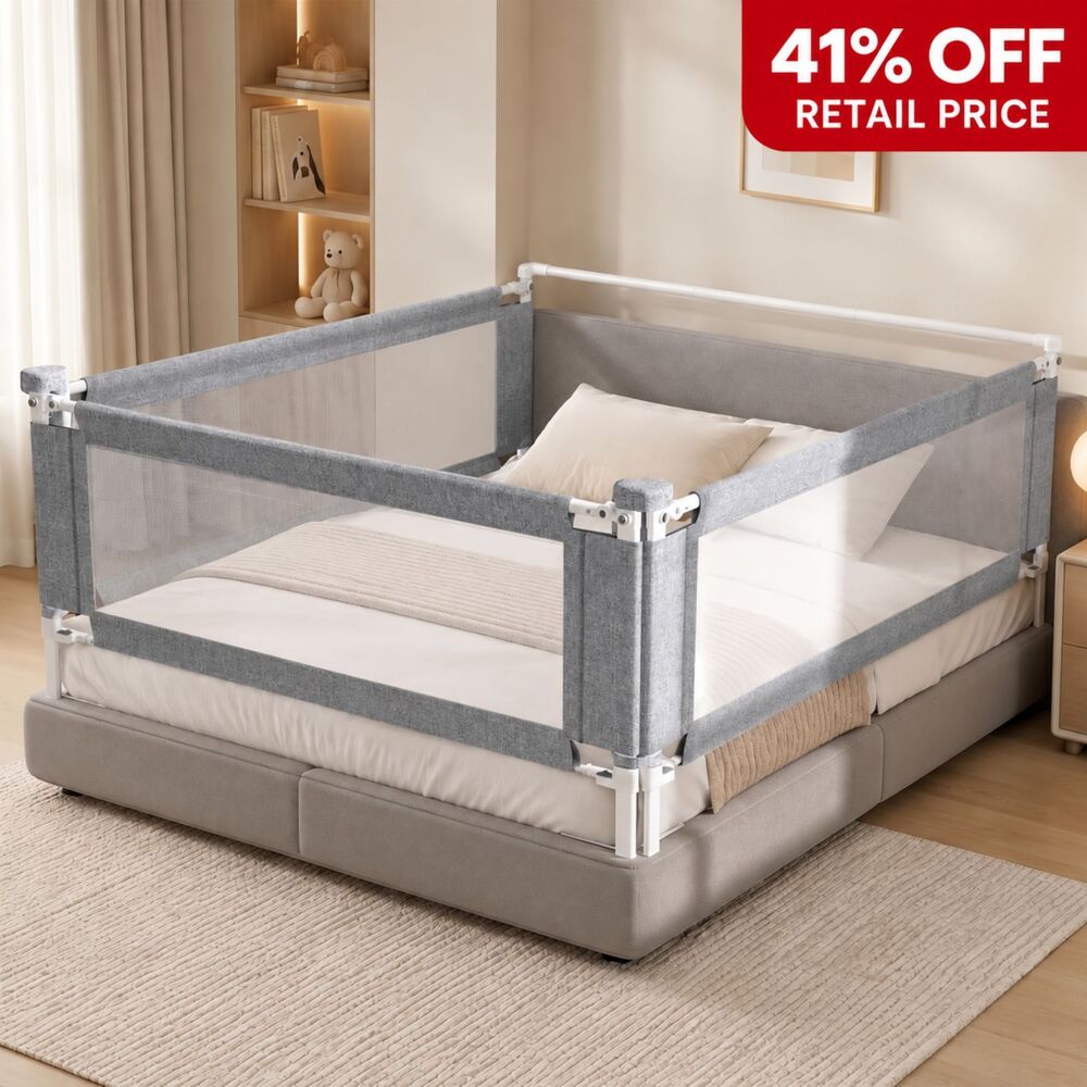 Brand New Novalithic 3-Piece Queen Size Bed Rail – Grey, 78.7" × 78.7" × 60"